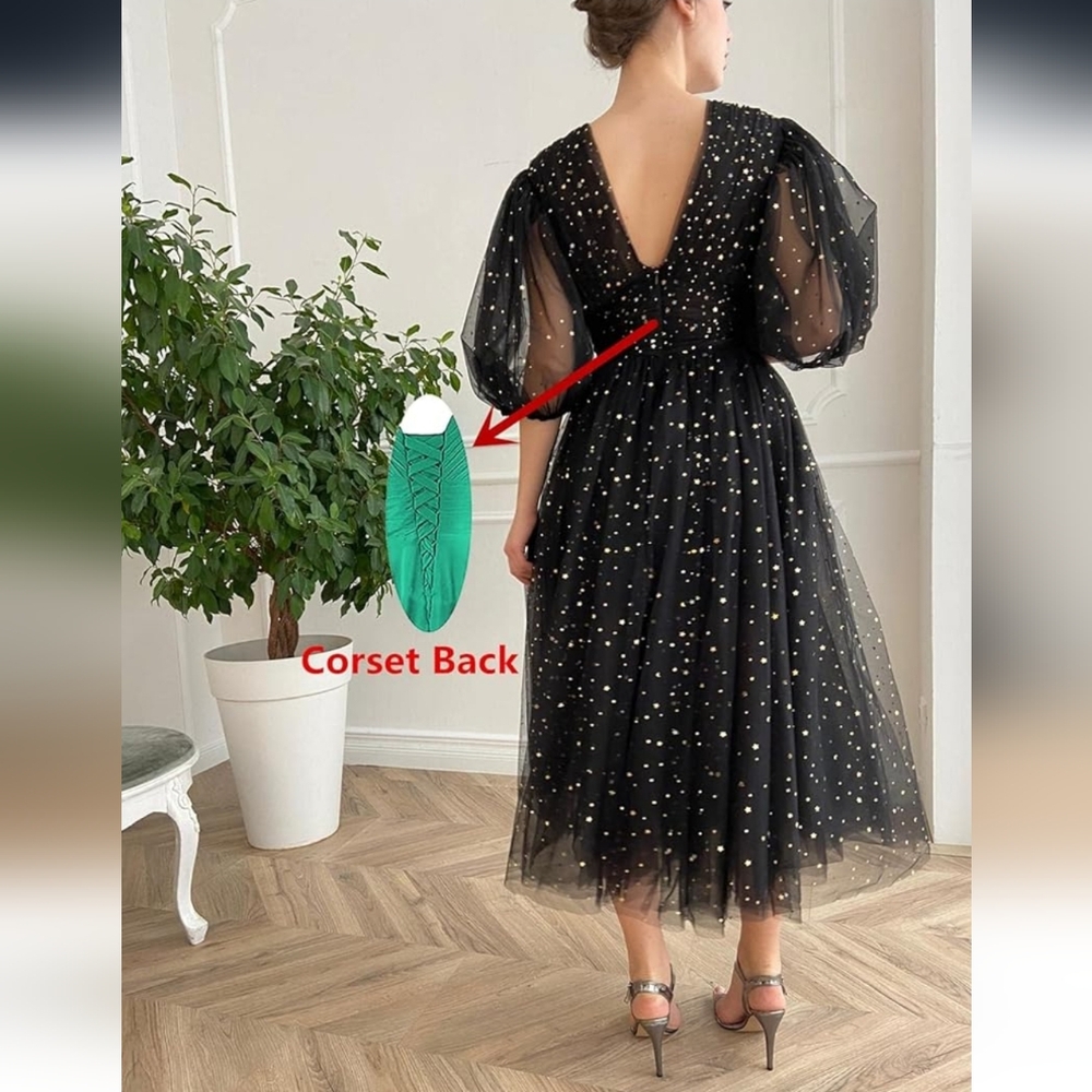 Star and Moon Black Tulle Dress with Pockets - Picture 2 of 4